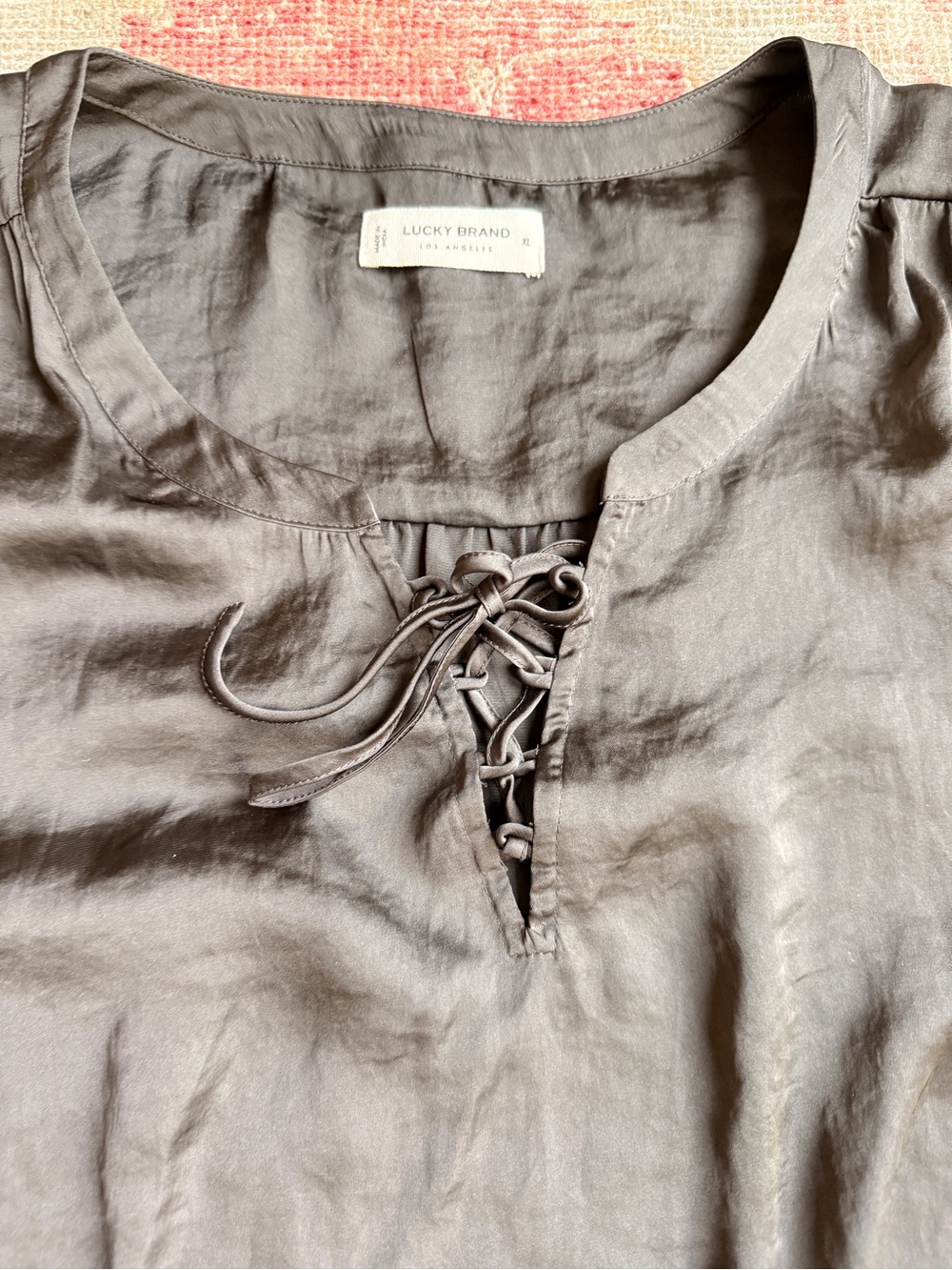 Lucky Brand black coquette Lace-Up Balloon Sleeve Blouse - Picture 3 of 3
